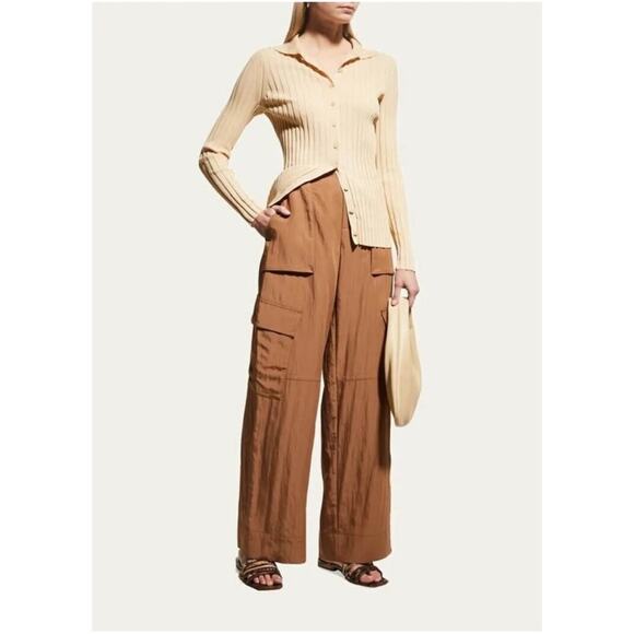 VINCE Ribbed Collared Polo Style Knit Fitted Cardigan Sweater Top L NWT - Picture 1 of 9